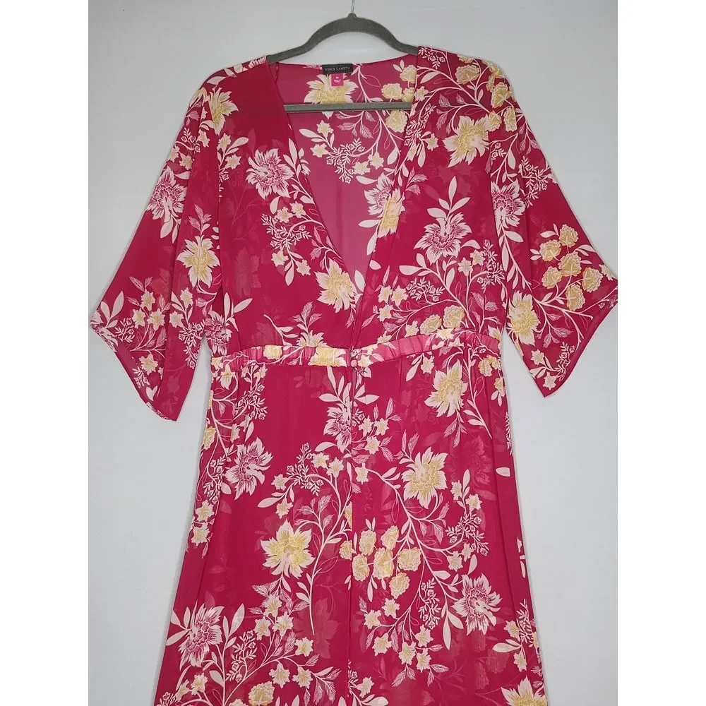 Vince Camuto Women's Pink V-neck Floral Chiffon Cover up‎  Duster Size Med